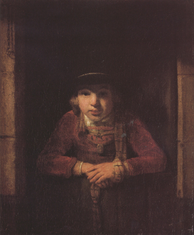 A Young Man wearing a Hat decorated with Pearls and a gold Medallion in a Half-Door (mk33)